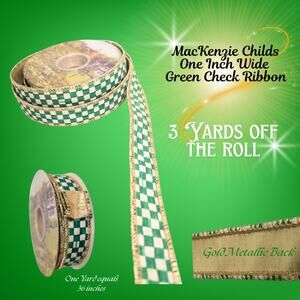 MacKenzie Childs Green Check Ribbon 1" Wide -  3 Yards Cut of the Roll